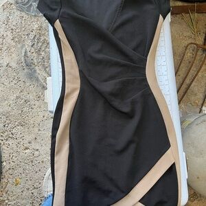 Almost Famous Black and Tan Asymmetrical Dress